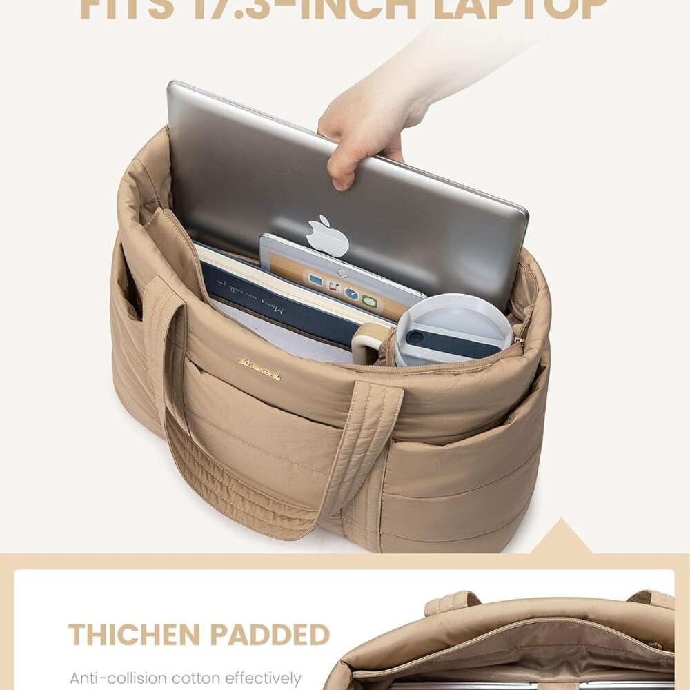 Puffer Tote Laptop Work and Travel Bag for Women - Picture 5 of 7
